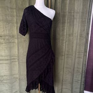 Ulla Johnson One-Shoulder black eyelet Dress, US4